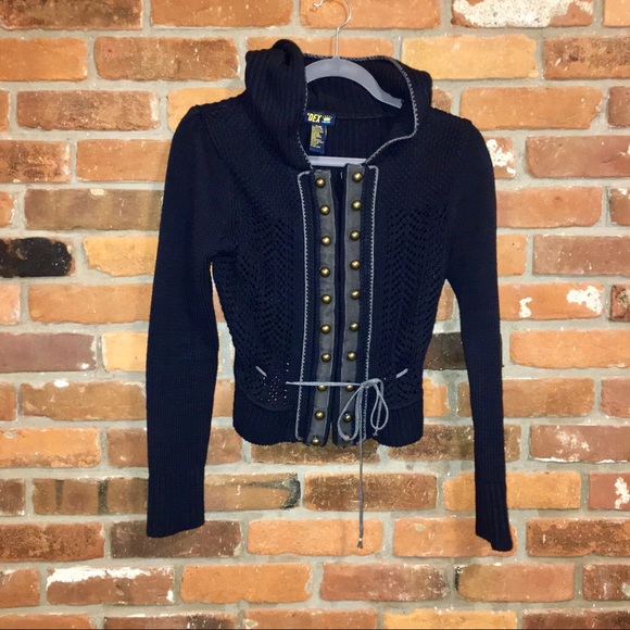 Dex Sweaters - Black Sweater With Brass Hook Closure/ Rock vibe